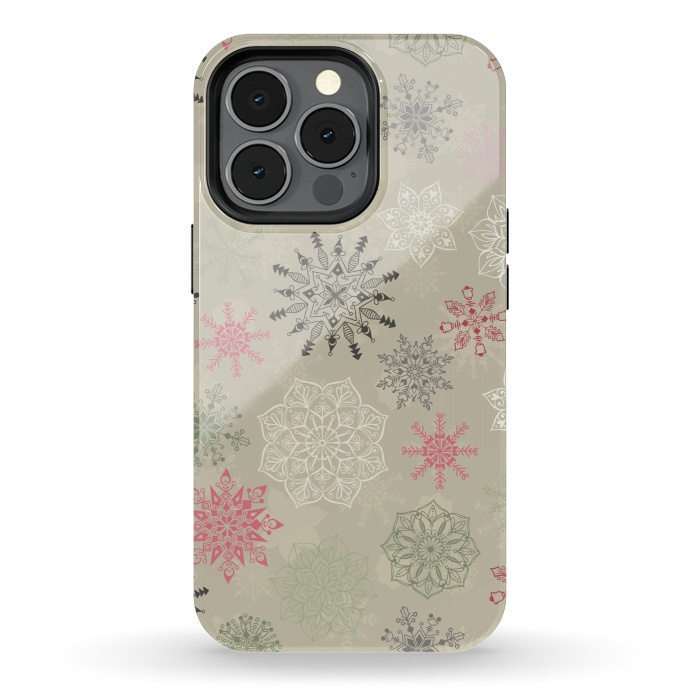 iPhone 13 pro StrongFit Christmas Snowflakes on Light Green by Paula Ohreen