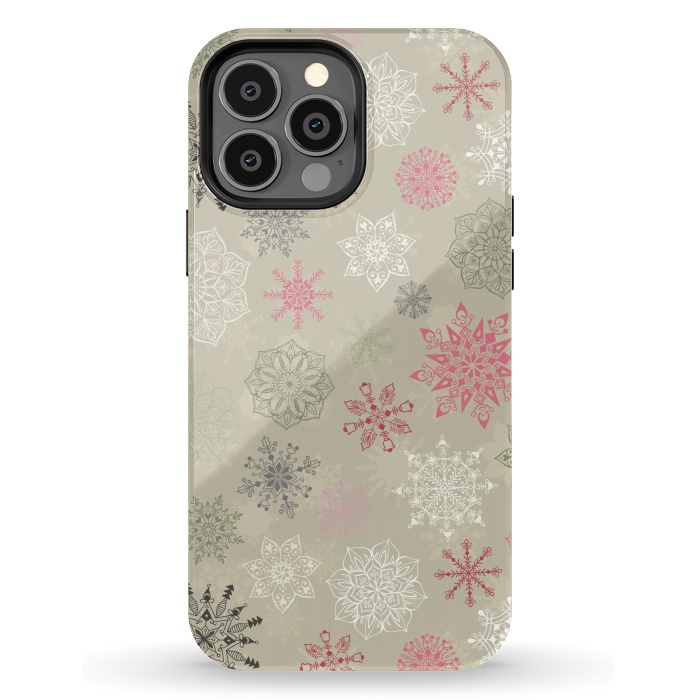 iPhone 13 Pro Max StrongFit Christmas Snowflakes on Light Green by Paula Ohreen