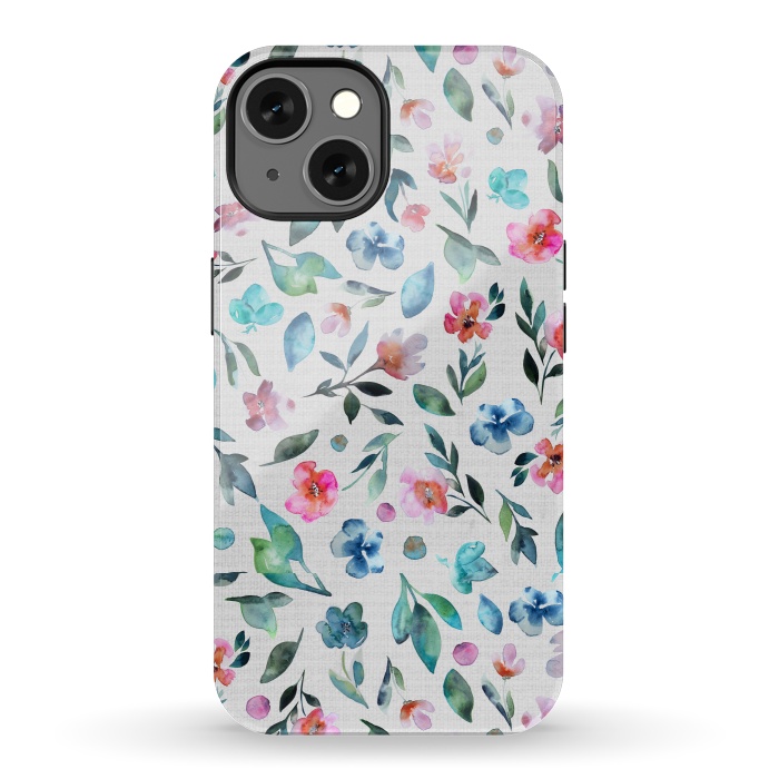 iPhone 13 StrongFit Beautiful watercolor florals tossed on a textured background by Paula Ohreen