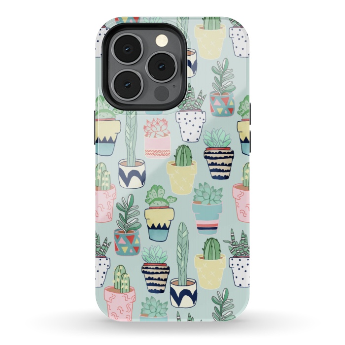 iPhone 13 pro StrongFit Cute Cacti In Pots on Mint Green by Tangerine-Tane