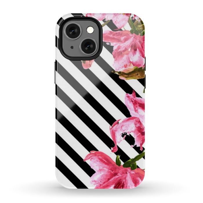 iPhone 13 mini StrongFit stripes pink tropical pattern by MALLIKA