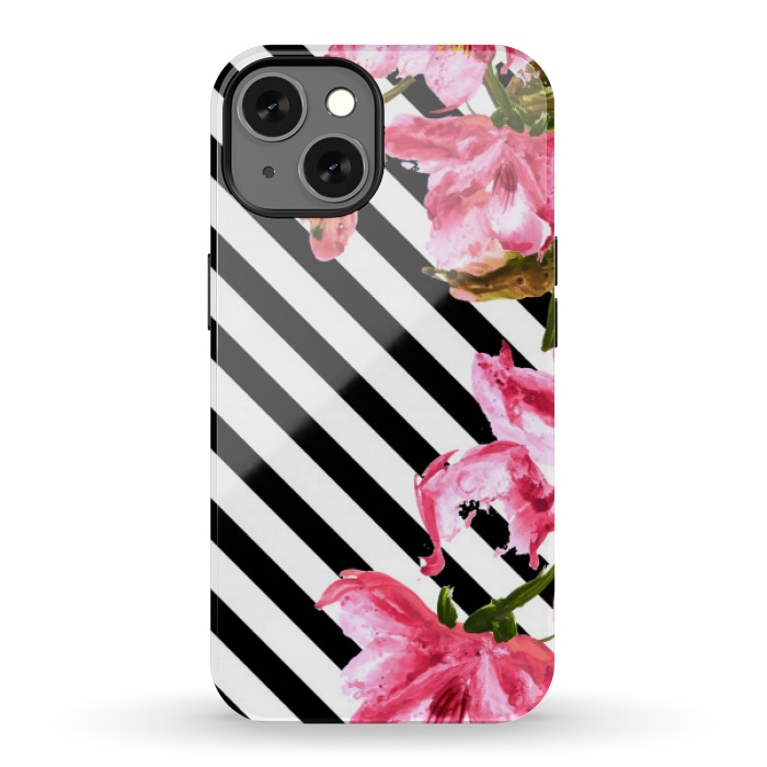 iPhone 13 StrongFit stripes pink tropical pattern by MALLIKA