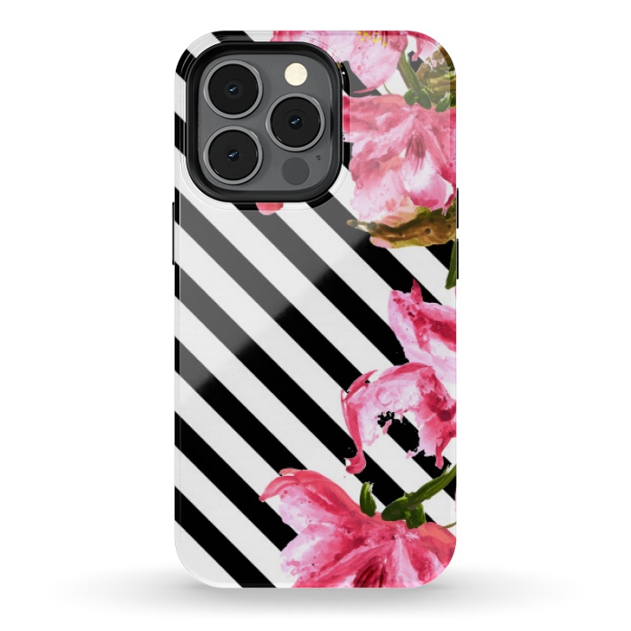 iPhone 13 pro StrongFit stripes pink tropical pattern by MALLIKA