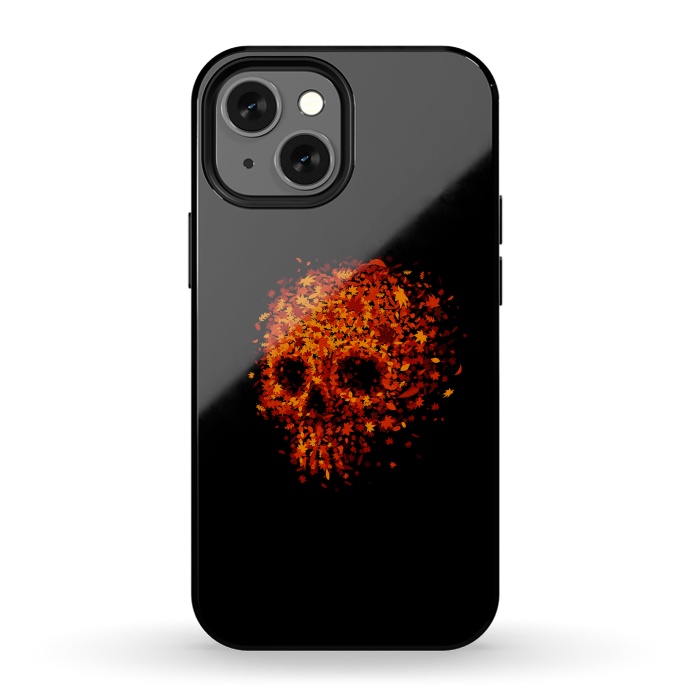 iPhone 13 mini StrongFit Autumn Skull - Fall Leaves by Vó Maria