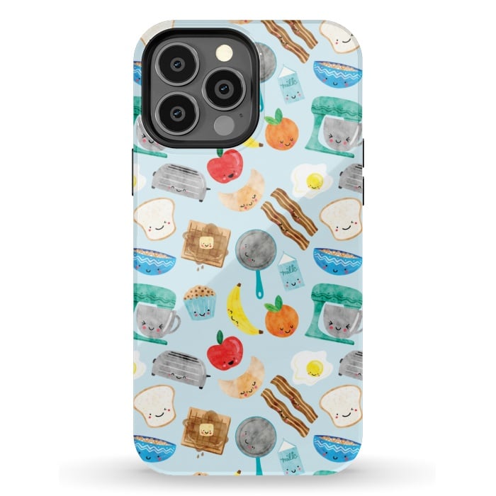 iPhone 13 Pro Max StrongFit Happy and Cute Breakfast Foods by Noonday Design