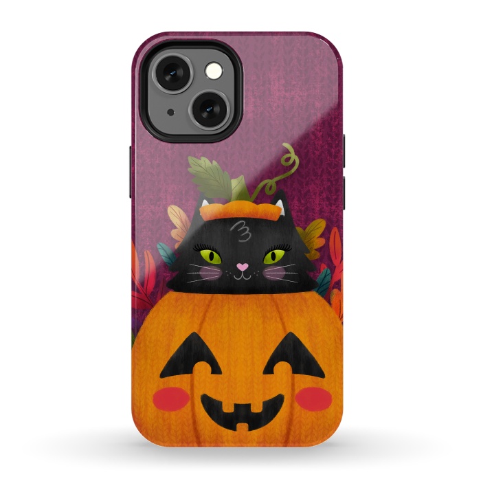 iPhone 13 mini StrongFit Pumpkin Kitty Peekaboo by Noonday Design