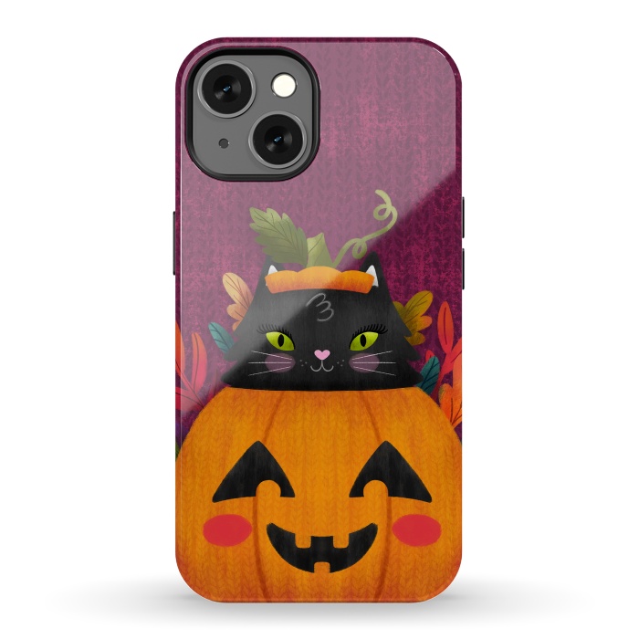 iPhone 13 StrongFit Pumpkin Kitty Peekaboo by Noonday Design