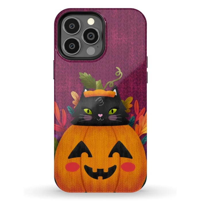 iPhone 13 Pro Max StrongFit Pumpkin Kitty Peekaboo by Noonday Design