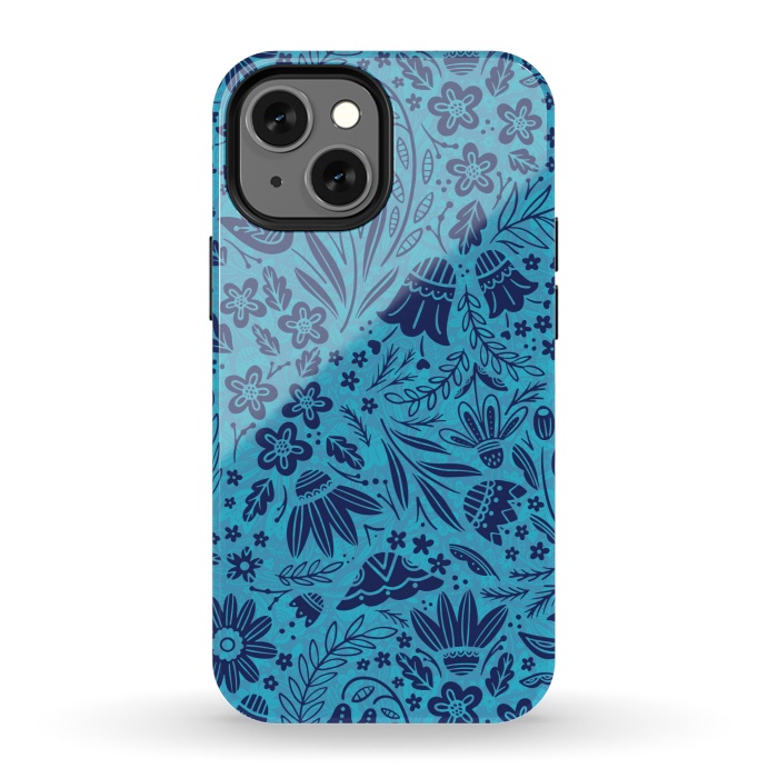iPhone 13 mini StrongFit Dainty Blue Floral by Noonday Design