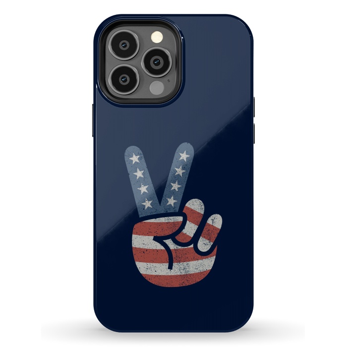 iPhone 13 Pro Max StrongFit Peace Love Hand USA Flag Vintage Solid by Vó Maria