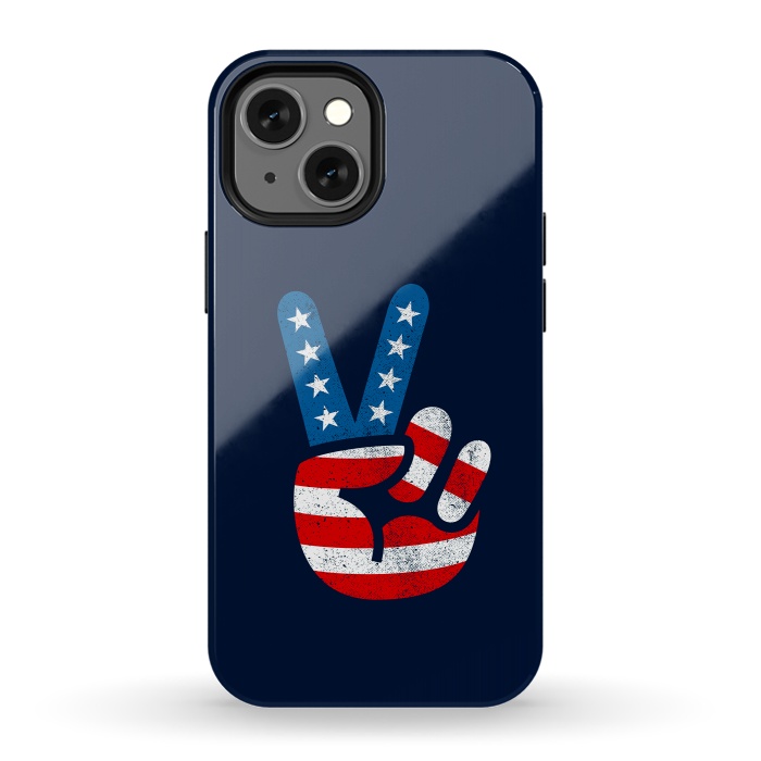 iPhone 13 mini StrongFit Peace Love Hand USA Flag Vintage Solid 2 by Vó Maria