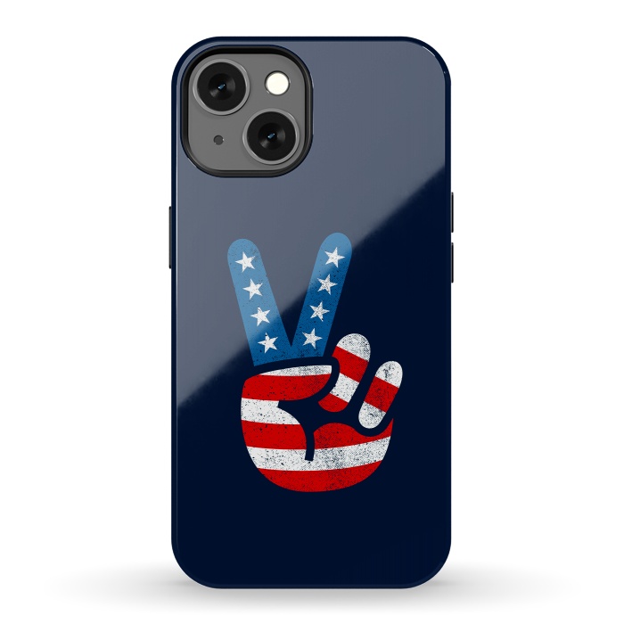 iPhone 13 StrongFit Peace Love Hand USA Flag Vintage Solid 2 by Vó Maria