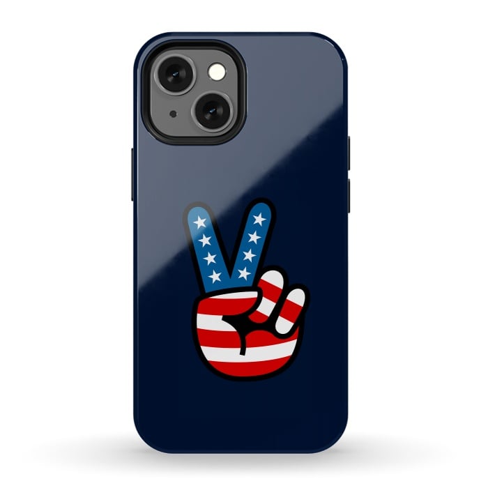 iPhone 13 mini StrongFit Peace Love Hand USA Flag Vintage Solid 3 by Vó Maria