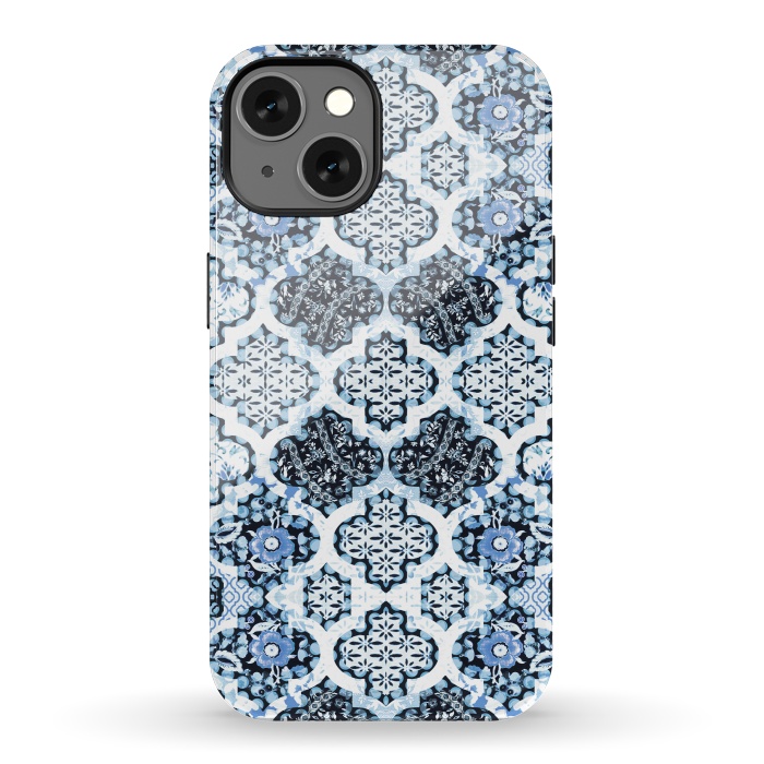 iPhone 13 StrongFit Blue white Moroccan decorative mosaic by Oana 