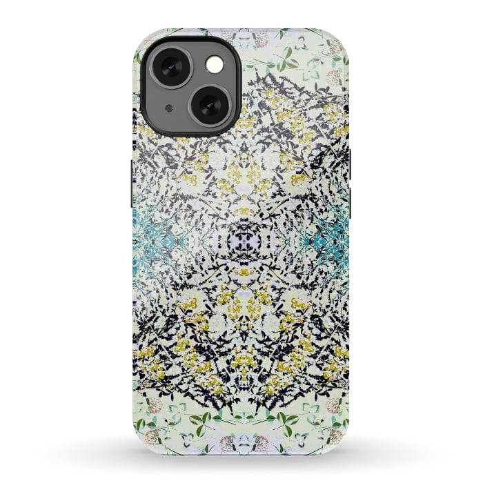 iPhone 13 StrongFit Yellow blue ditsy flowers and leaves pattern by Oana 