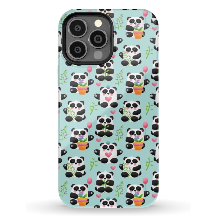 iPhone 13 Pro Max StrongFit Chubby Playful Pandas by Noonday Design