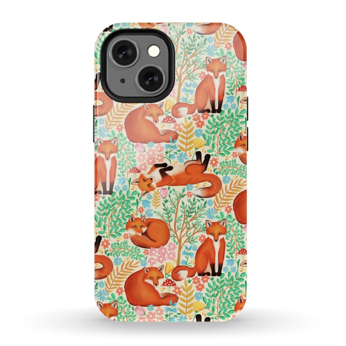 iPhone 13 mini StrongFit Little Foxes in a Fantasy Forest on Cream by Tangerine-Tane