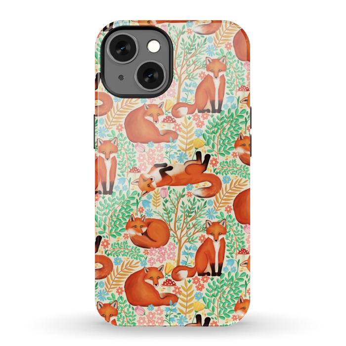 iPhone 13 StrongFit Little Foxes in a Fantasy Forest on Cream by Tangerine-Tane