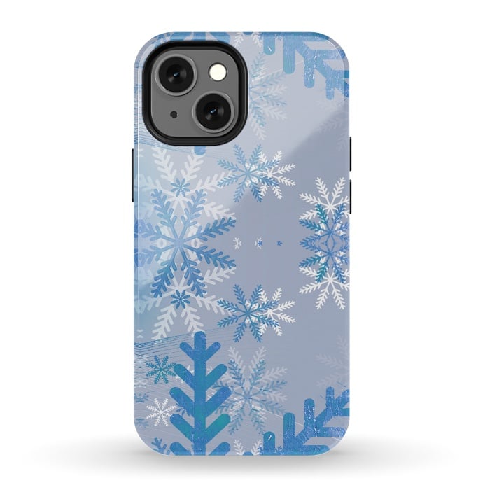 iPhone 13 mini StrongFit Pastel blue snowflakes winter pattern by Oana 