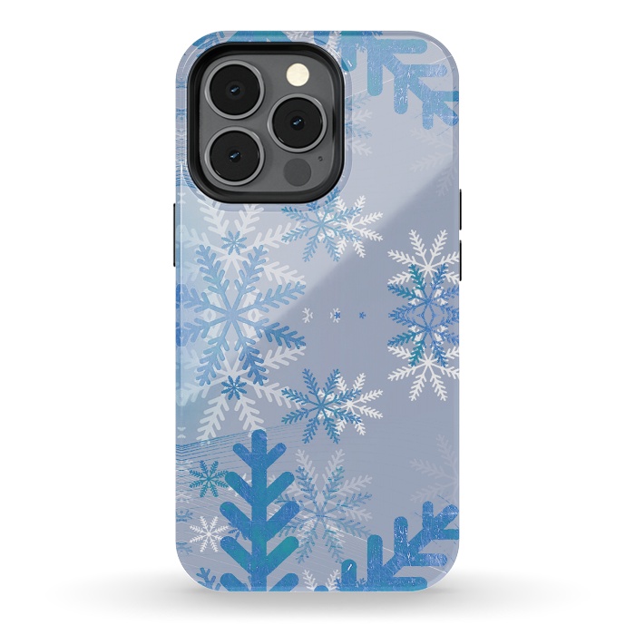 iPhone 13 pro StrongFit Pastel blue snowflakes winter pattern by Oana 