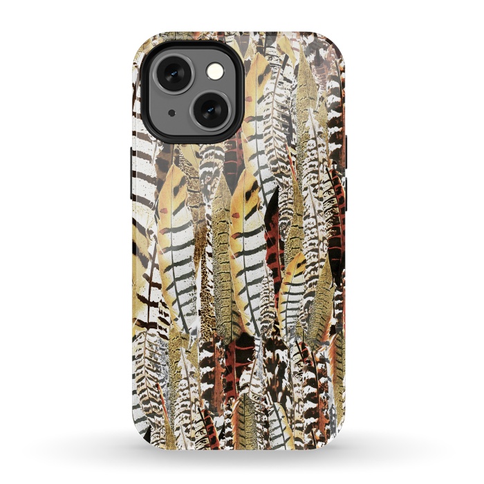 iPhone 13 mini StrongFit Brown feathers vintage pattern by Oana 