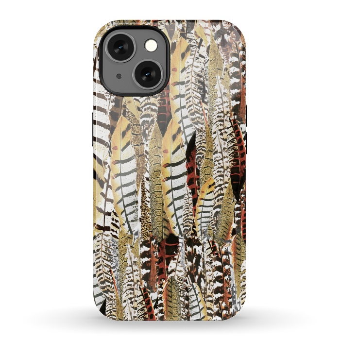 iPhone 13 StrongFit Brown feathers vintage pattern by Oana 