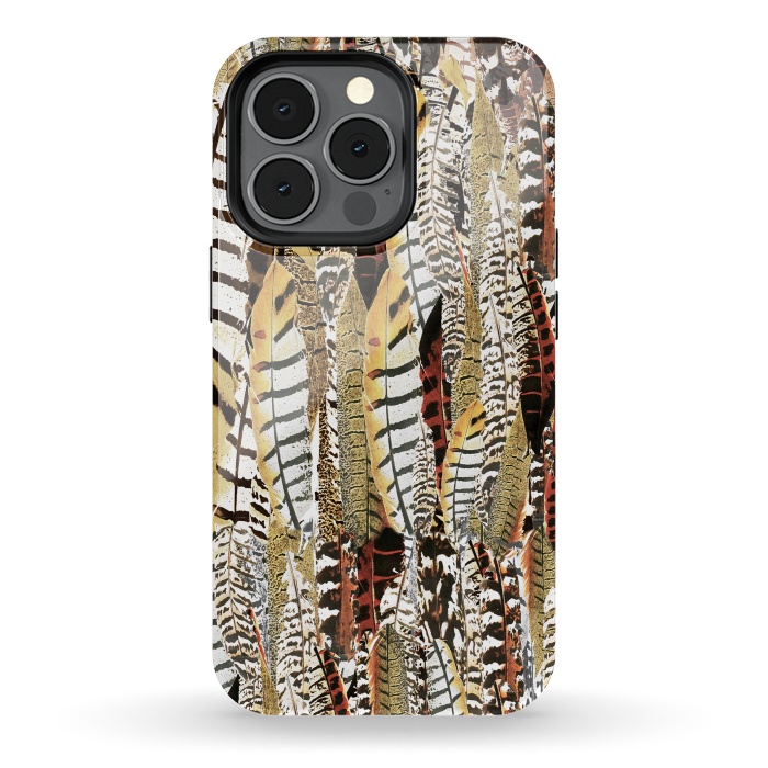 iPhone 13 pro StrongFit Brown feathers vintage pattern by Oana 