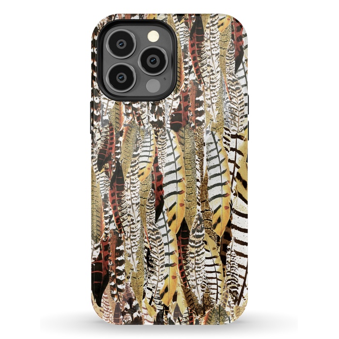 iPhone 13 Pro Max StrongFit Brown feathers vintage pattern by Oana 