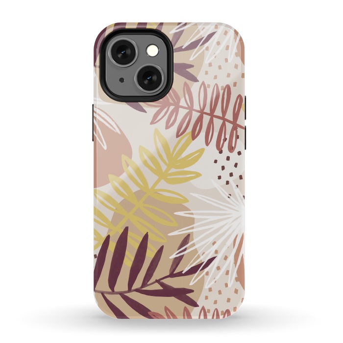 iPhone 13 mini StrongFit Modern tropical leaves and spots - terracotta by Oana 