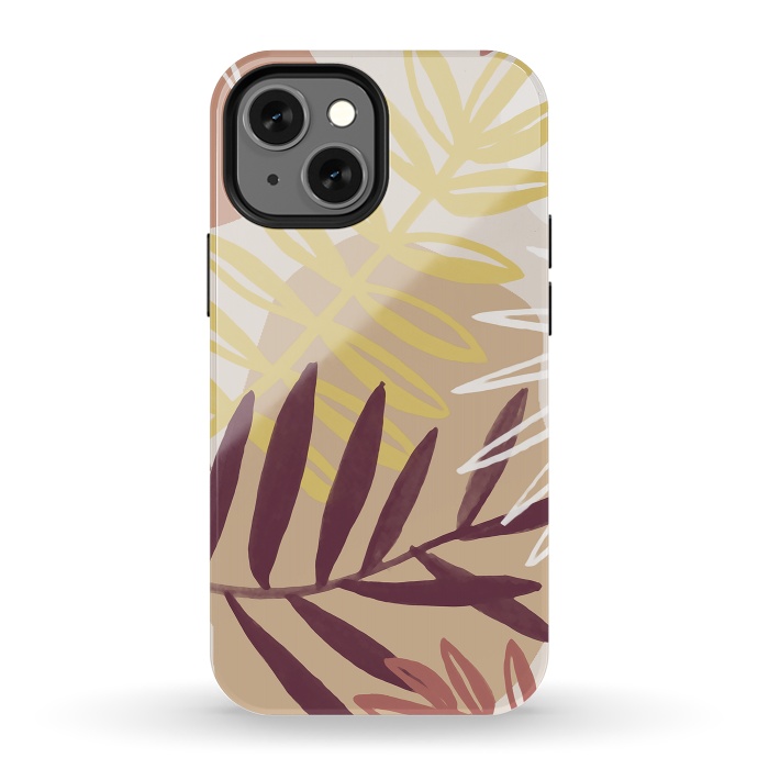 iPhone 13 mini StrongFit Minimal brown tropical leaves by Oana 