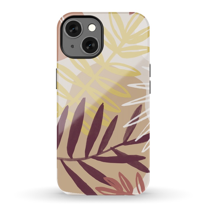 iPhone 13 StrongFit Minimal brown tropical leaves by Oana 
