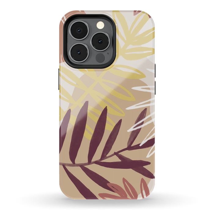 iPhone 13 pro StrongFit Minimal brown tropical leaves by Oana 