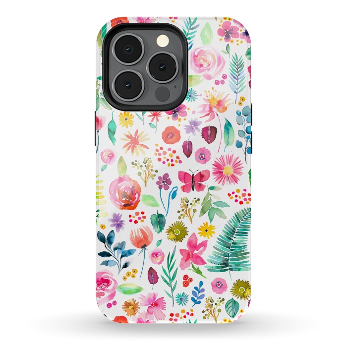 iPhone 13 pro StrongFit Colorful Botanical Plants and Flowers by Ninola Design