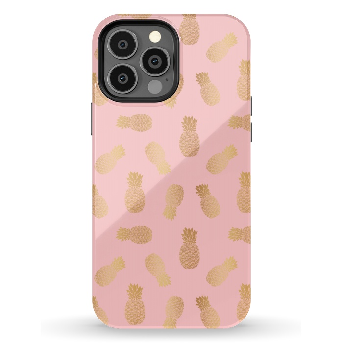 iPhone 13 Pro Max StrongFit Pink and Gold Pineapples by Julie Erin Designs