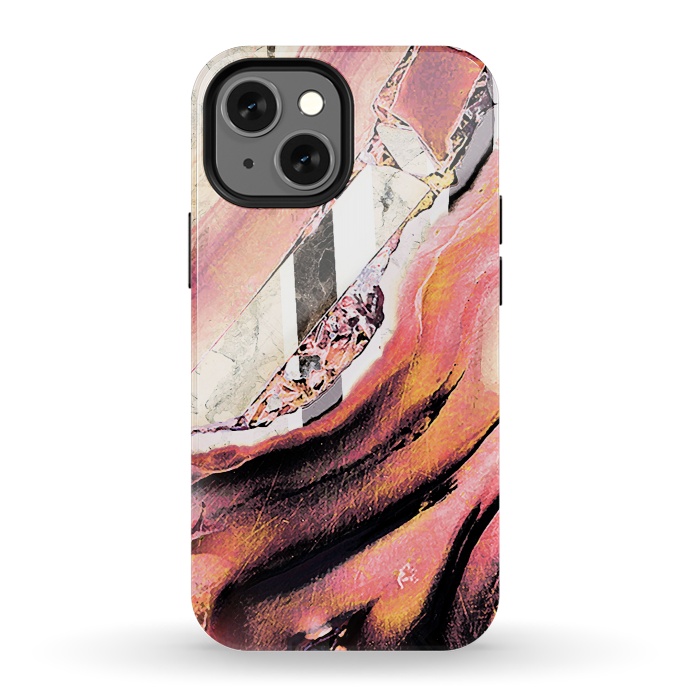iPhone 13 mini StrongFit Rose gold geode stones and marble stripes by Oana 