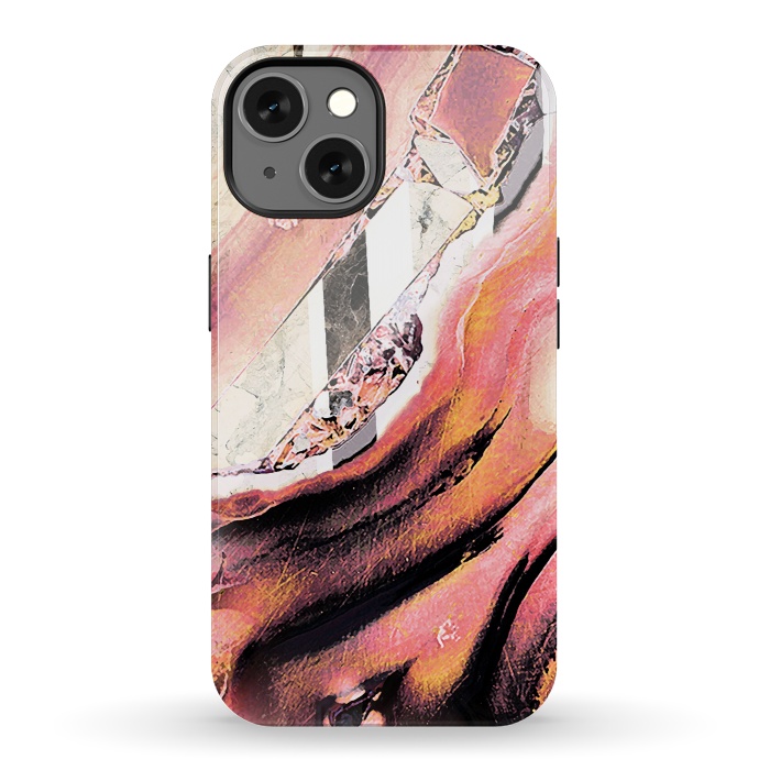iPhone 13 StrongFit Rose gold geode stones and marble stripes by Oana 