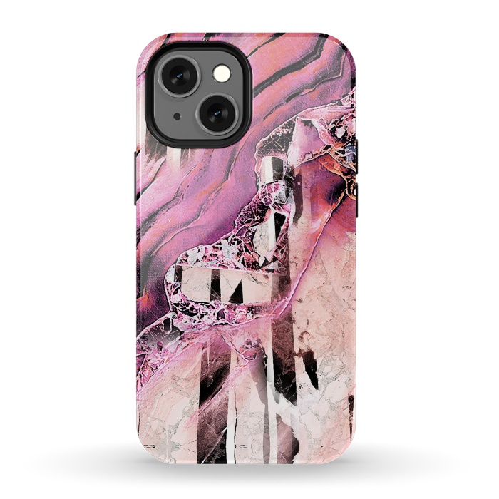 iPhone 13 mini StrongFit Pink geode stone and marble stripes by Oana 