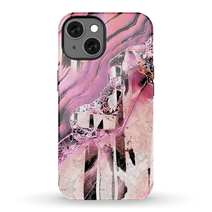 iPhone 13 StrongFit Pink geode stone and marble stripes by Oana 