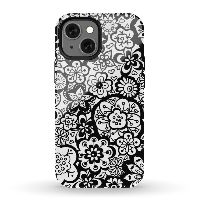 iPhone 13 mini StrongFit Beautiful Bouquet of Blooms-Black and White by Paula Ohreen