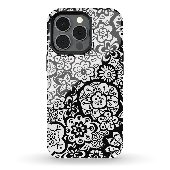 iPhone 13 pro StrongFit Beautiful Bouquet of Blooms-Black and White by Paula Ohreen