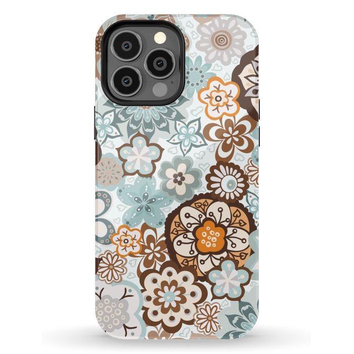 iPhone 13 Pro Max StrongFit Beautiful Bouquet of Blooms-Blue and Brown by Paula Ohreen
