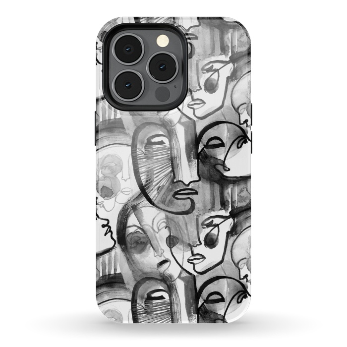 iPhone 13 pro StrongFit Tribal ink line art portaits by Oana 