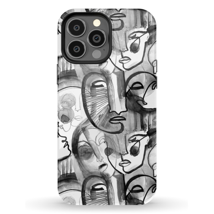 iPhone 13 Pro Max StrongFit Tribal ink line art portaits by Oana 