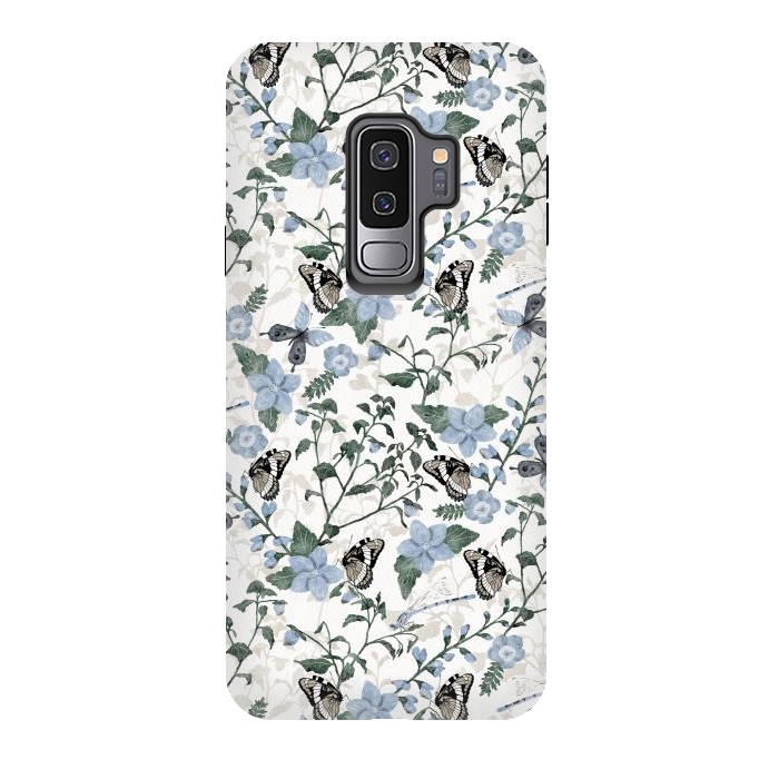 Galaxy S9 plus StrongFit Delicate Watercolour Butterflies and Dragonflies half-drop repeat pattern by Paula Ohreen
