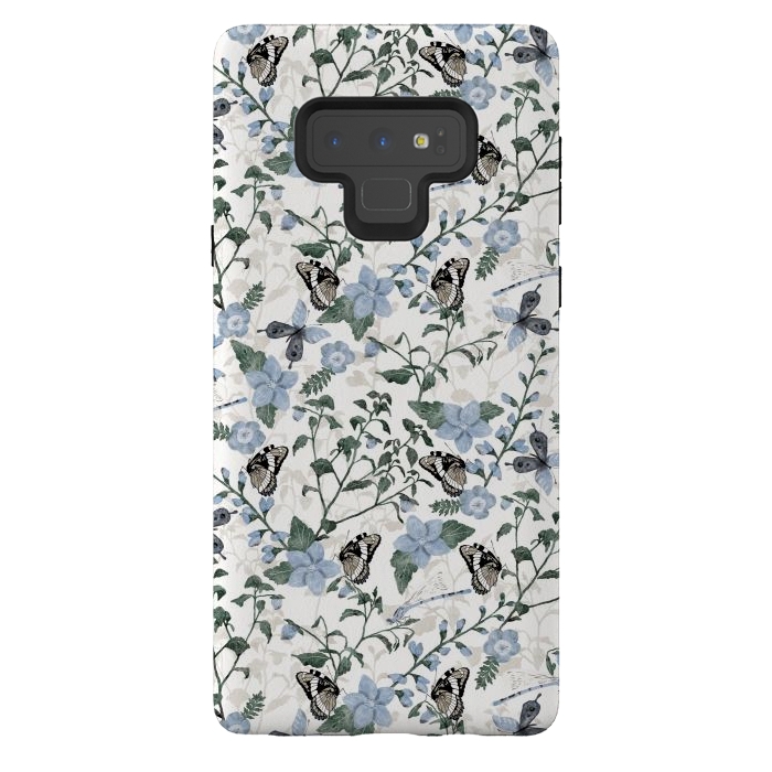 Galaxy Note 9 StrongFit Delicate Watercolour Butterflies and Dragonflies half-drop repeat pattern by Paula Ohreen