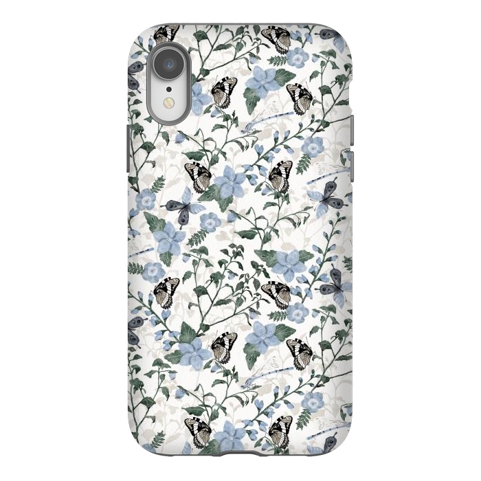 iPhone Xr StrongFit Delicate Watercolour Butterflies and Dragonflies half-drop repeat pattern by Paula Ohreen