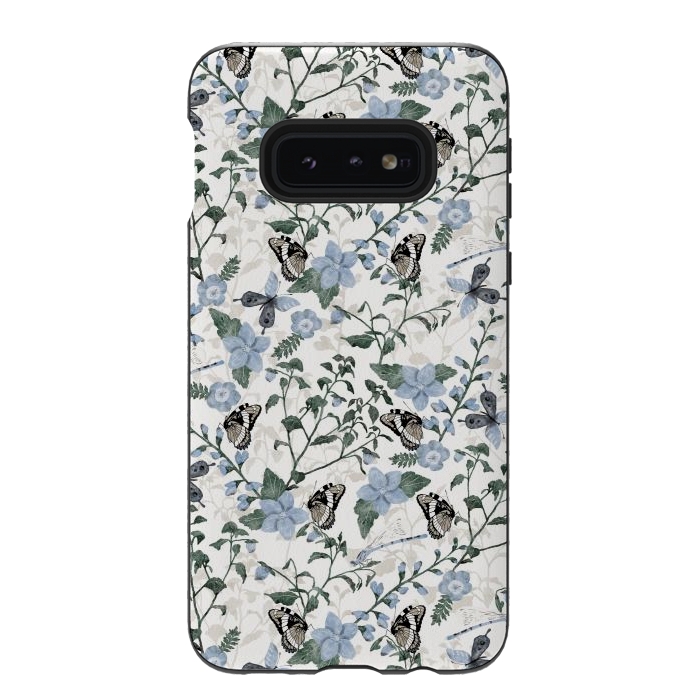 Galaxy S10e StrongFit Delicate Watercolour Butterflies and Dragonflies half-drop repeat pattern by Paula Ohreen