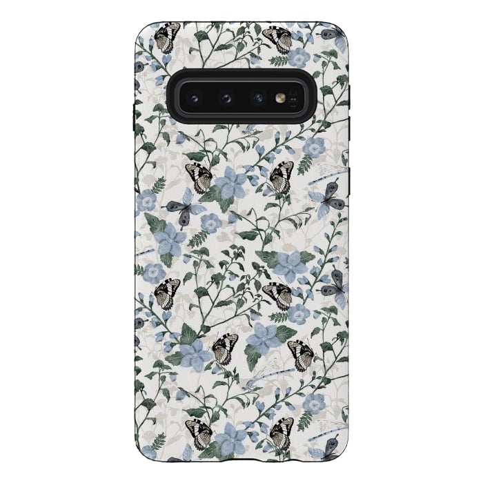 Galaxy S10 StrongFit Delicate Watercolour Butterflies and Dragonflies half-drop repeat pattern by Paula Ohreen