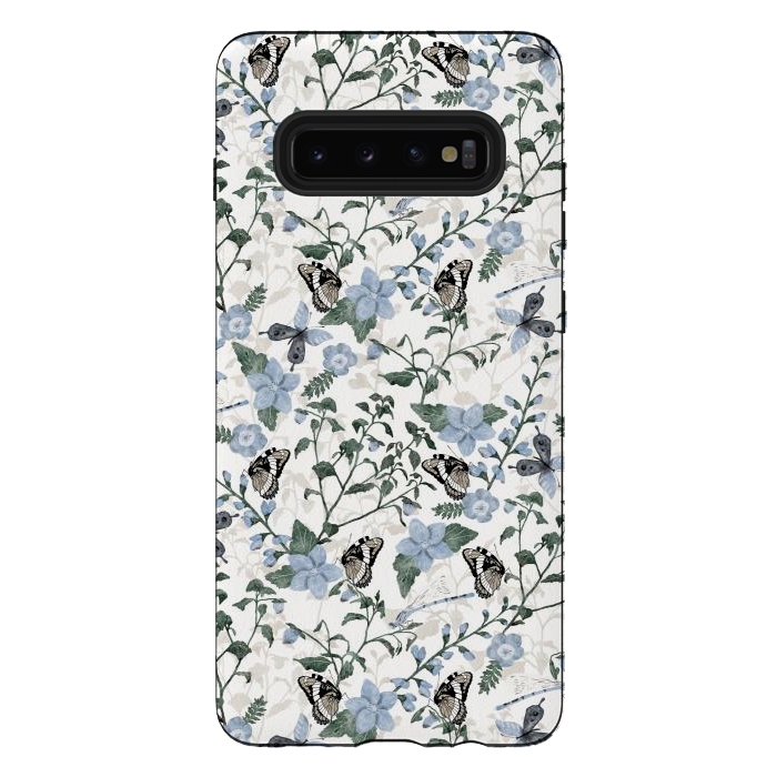 Galaxy S10 plus StrongFit Delicate Watercolour Butterflies and Dragonflies half-drop repeat pattern by Paula Ohreen