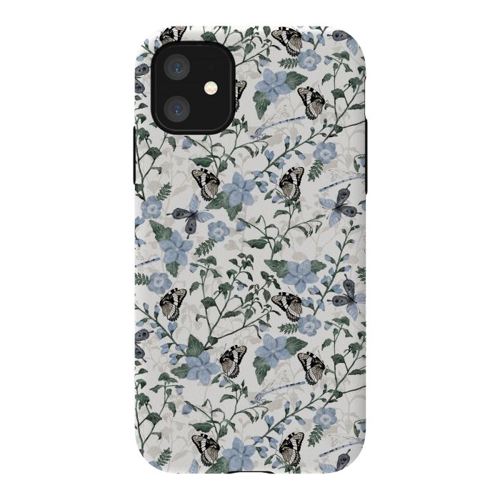 iPhone 11 StrongFit Delicate Watercolour Butterflies and Dragonflies half-drop repeat pattern by Paula Ohreen